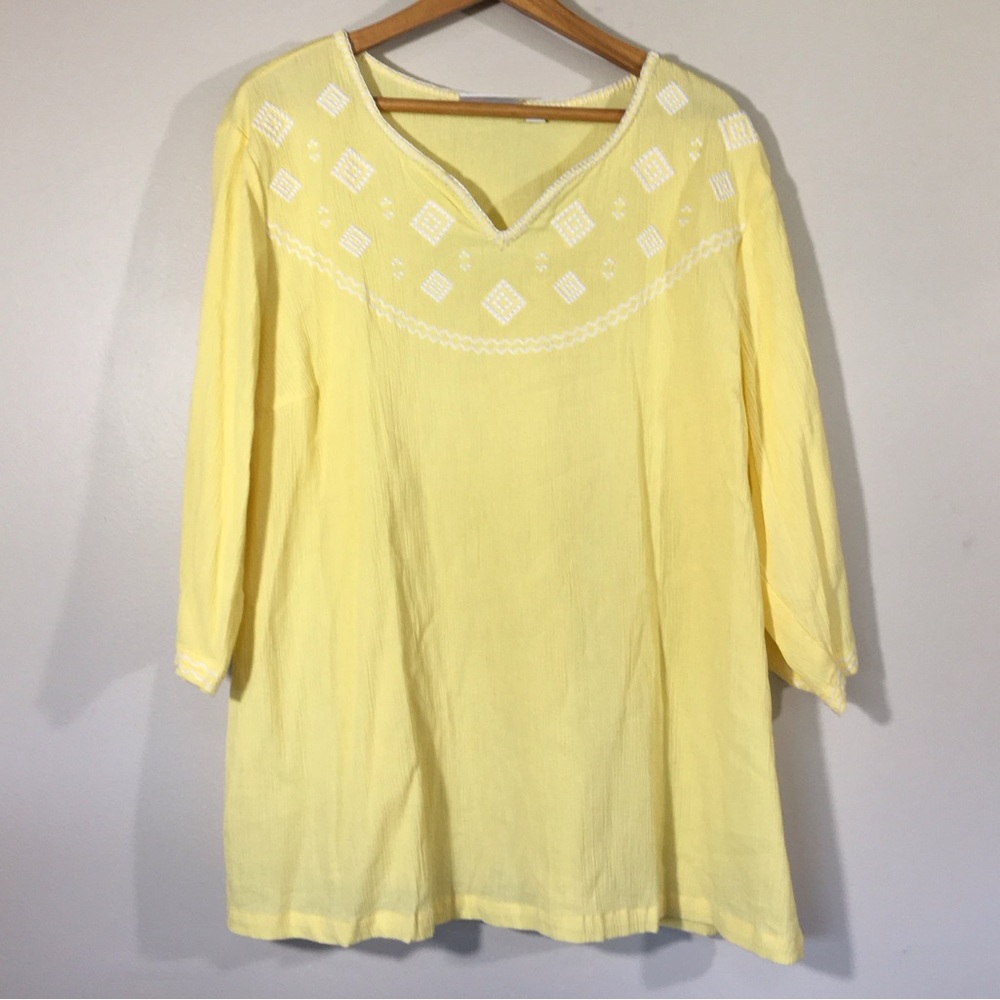 D & Co Embroidered Boho Gauze Popover‎ Top